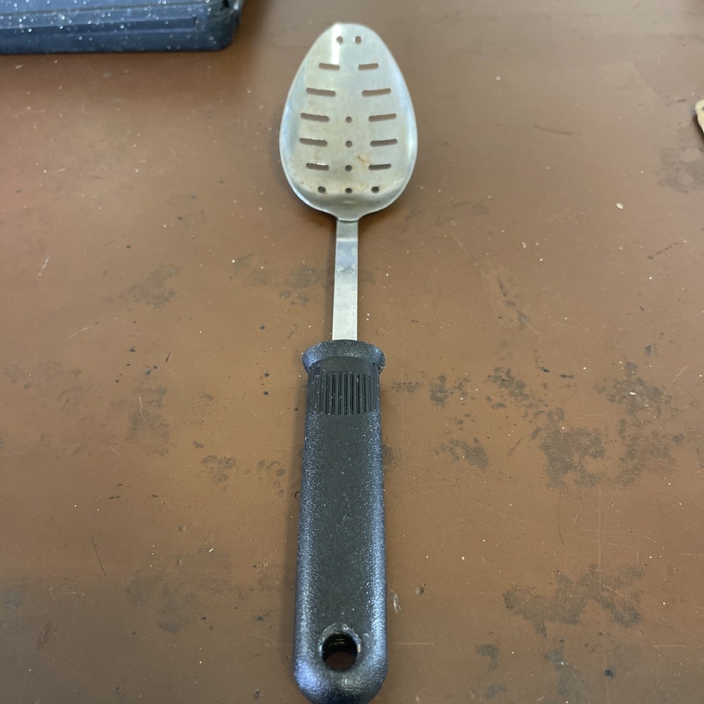 Vintage EKCO Slotted Metal Spoon Strainer Utensil‎ Black Handle